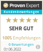 Proven Expert Badge. 100% Weiterempfehlung