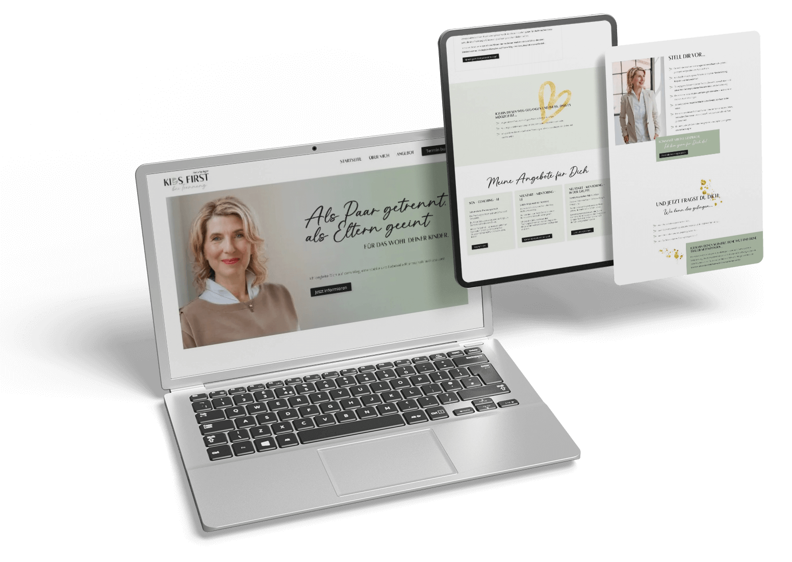 verschiedene Mockups mit der Website von Kids First